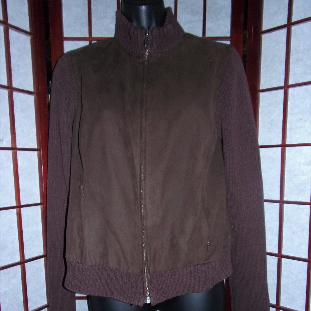 EP Pro Ladies Golf Jacket Brown Faux Suede Ribbed Knit Zippered Size S/P - Picture 1 of 11